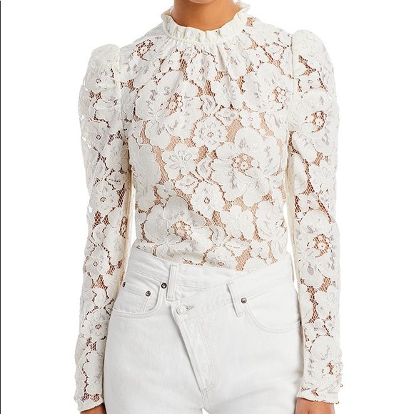 Nwt Wayf Ivory Erika Puff Sleeve Lace 